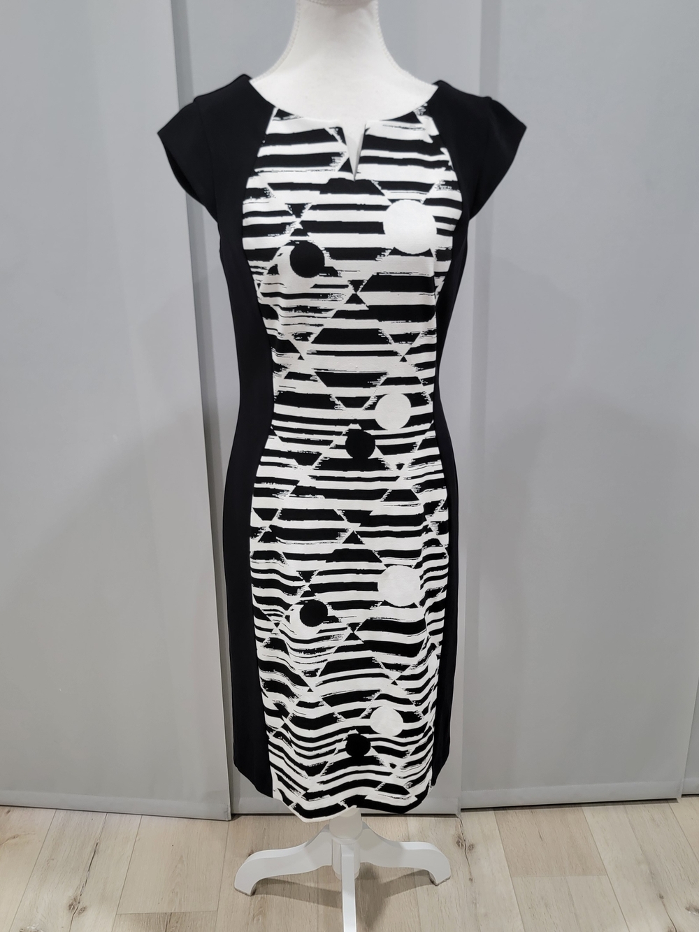 Joseph Ribkoff Black and White Geometric Midi Dress